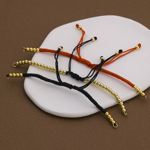 Handgewebtes Verstellbares Seilarmband Für Damen Herren Messingperlen 18 Karat Vergoldet Zirkonia DIY Paar Minimalistischer Schmuck