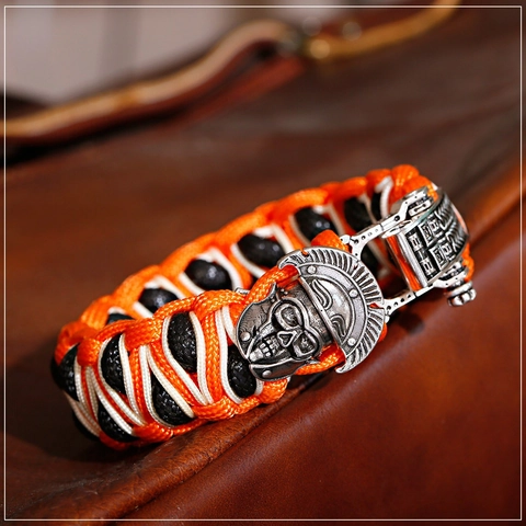 Pulsera de Paracord Tejida a Mano para Hombre Caballero Calavera Espartana Hip Hop Punk Táctica Trenzada Joyería Cierre de Cobre
