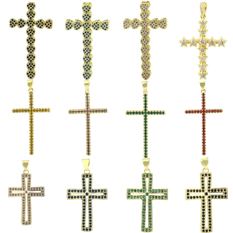 Kupfer Mikro Eingelegter Strass Kreuz Anhänger DIY Halskette Armband Zubehör Personalisierter Luxus Religiöser Schmuck