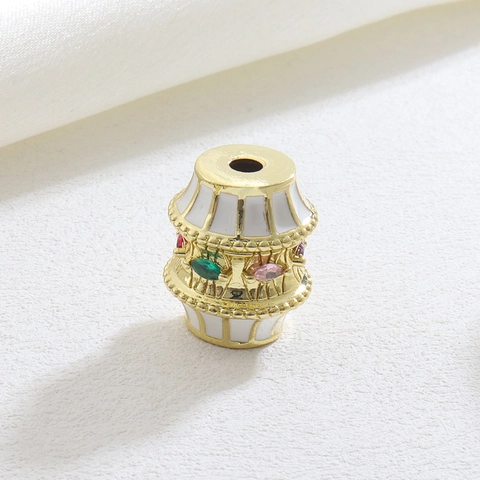 Vintage Copper Gold Plated Enamel Charm Beads Geometric Barrel Cylinder Pendant With Rhinestone For DIY Jewelry Making