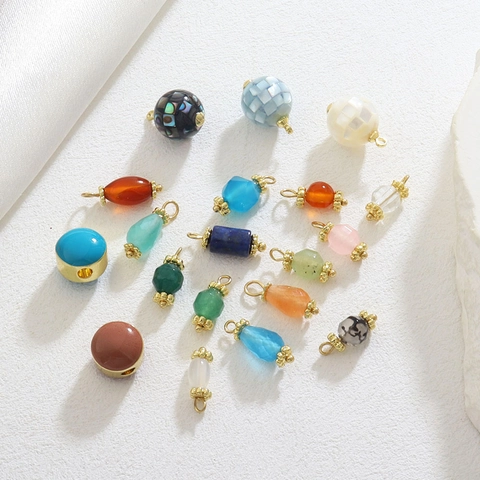 DIY Copper Gold Plated Natural Stone Agate Lapis Shell Charms For Necklace Bracelet Making Jewelry Accessory Pendant