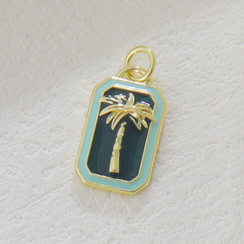 18K Gold Plated Copper Enamel Castle Palm Tree Owl Heart Fish Evil Eye Pendants For DIY Jewelry Making Necklaces Accessories
