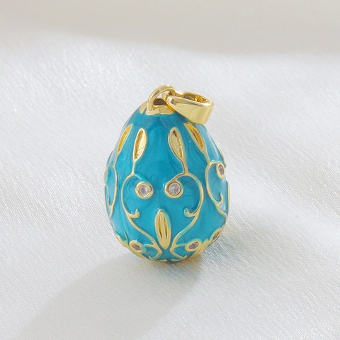 Vintage Faberge Style Enamel Egg Pendant Only Without Chain Gold Plated Copper Rhinestone Inlaid Floral Flower Pendants For DIY Jewelry Making Gift For Women
