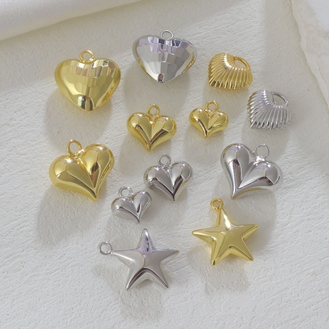 Copper Heart Star Pendants DIY Jewelry Making Accessories 18K Gold Silver Plated Metal Beads For Necklace Bracelet Craft