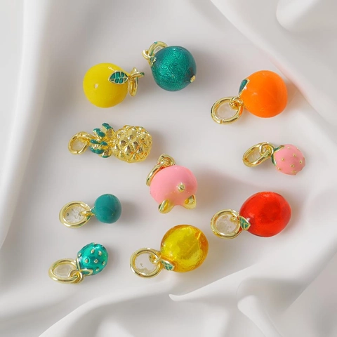 Colorful Fruit Pendants Copper Enamel DIY Jewelry Making Charms For Necklace Bracelet Earrings Pineapple Strawberry Lemon Fruit Shapes Accessories