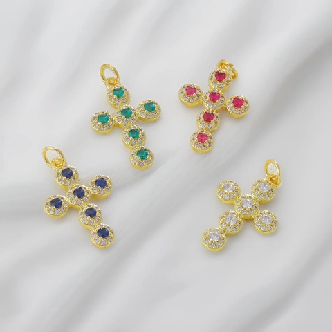 Kupfer Strass Kreuz Anhänger Charm Für DIY Schmuckherstellung Vergoldet Religiöser Modestil Zubehör Für Damen Mädchen