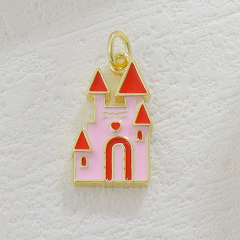 18K Gold Plated Copper Enamel Castle Handbag Pendants DIY Jewelry Making Rhinestone Bow Bag Charms For Necklace Bracelet Women