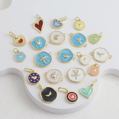 18K Gold Plated Copper Heart Turtle Sea Star Fish Tail Enamel Charms For DIY Necklace Bracelet Jewelry Making Accessories