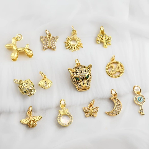 18K Gold Plated Copper Zirconia Pendants For DIY Necklace Bracelet Making Leopard Head Balloon Dog Jewelry Charms