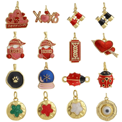 DIY Jewelry Charms Enamel Copper Gold Plated Heart Gnome Ladybug Pendants For Necklace Bracelet Making Women Jewelry Findings