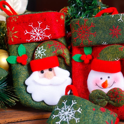 Calza Natalizia Vintage Ornamento Pendente Per Decorazione Albero Di Natale Babbo Natale Pupazzo Di Neve Renna Orso Sacchetto Regalo