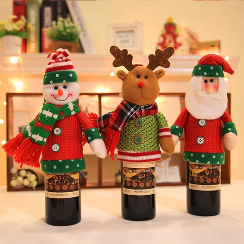 Christmas Wine Bottle Cover Knitted Woolen Yarn Santa Claus Snowman Reindeer Bottle Decoration Festive Table Decor Gift