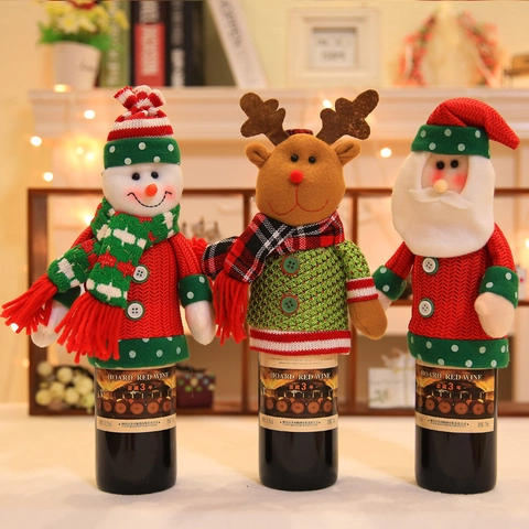Christmas Wine Bottle Cover Knitted Woolen Yarn Santa Claus Snowman Reindeer Bottle Decoration Festive Table Decor Gift