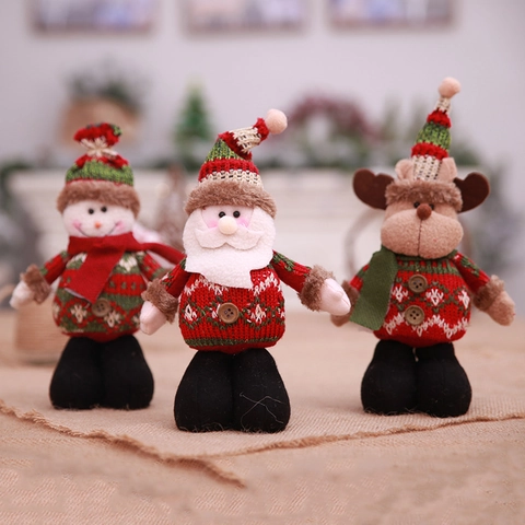 Bambole di Peluche Natalizie in Piedi Babbo Natale Pupazzo di Neve Renna Tessuto a Maglia Ornamenti da Tavolo per Casa Festa Regalo