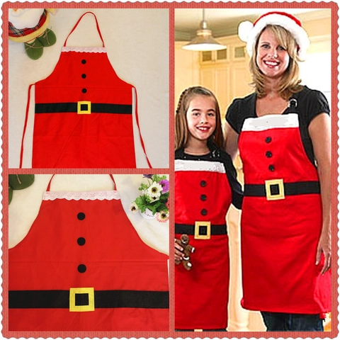 Christmas Santa Claus Costume Red Apron With White Lace Trim Cute Holiday Party Kitchen Apron Decoration For Kids Fabric Festival Prop Gift