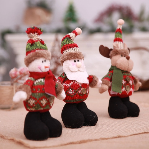 Bambole di Peluche Natalizie in Piedi Babbo Natale Pupazzo di Neve Renna Tessuto a Maglia Ornamenti da Tavolo per Casa Festa Regalo