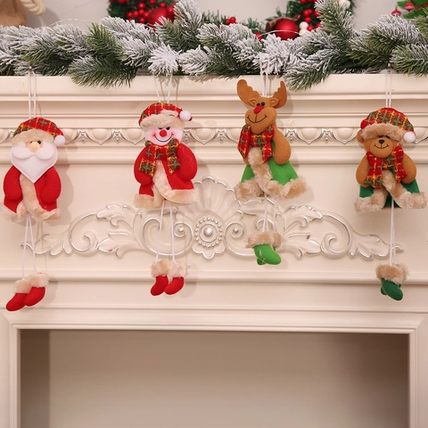 Décorations de Noël en Peluche à Suspendre Jambes Longues Père Noël Bonhomme de Neige Renne Ours Décoration Arbre de Noël