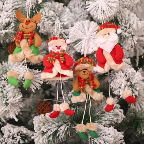 Décorations de Noël en Peluche à Suspendre Jambes Longues Père Noël Bonhomme de Neige Renne Ours Décoration Arbre de Noël