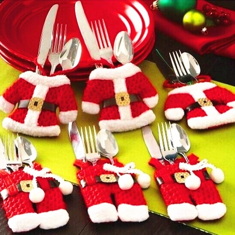 Kerst Bestekhouder Kerstman Kleding Broek Vorm Servies Hoezen Niet-Geweven Stof Feestelijke Home Party Tafeldecoratie