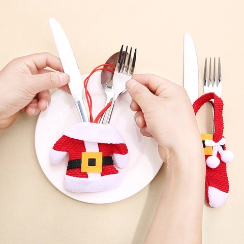 Kerst Bestekhouder Kerstman Kleding Broek Vorm Servies Hoezen Niet-Geweven Stof Feestelijke Home Party Tafeldecoratie