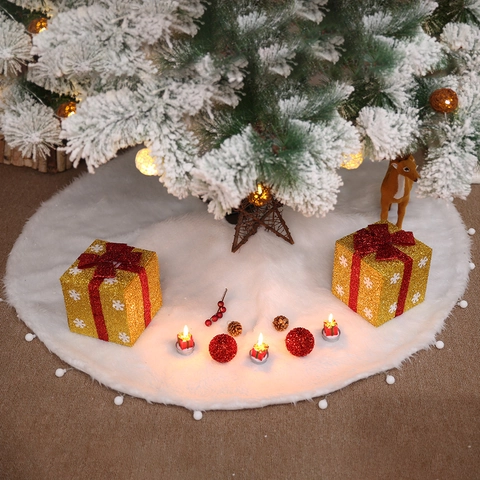 Jupe de Sapin de Noël en Fausse Fourrure Blanche Tapis Circulaire en Peluche pour Fête Décoration de Maison Couverture Douce de Base de Sapin Blanc Neige