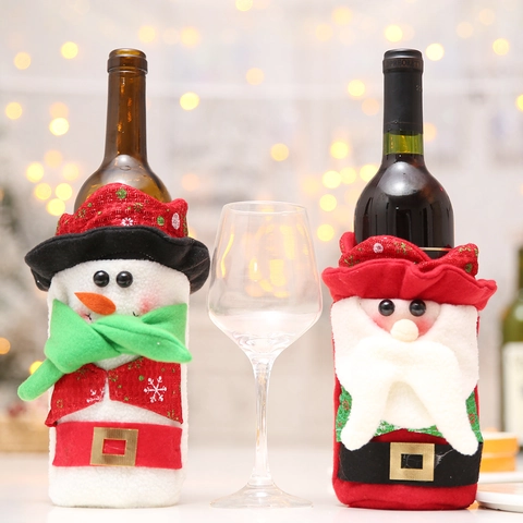 Christmas Wine Bottle Covers Santa Claus And Snowman Design For Xmas Party Dining Table Decor Festive Fabric Ornaments