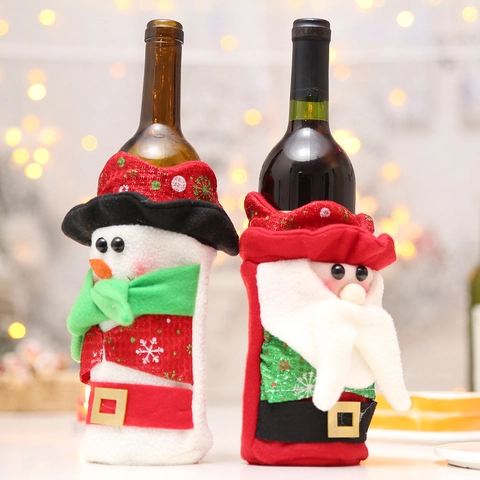 Christmas Wine Bottle Covers Santa Claus And Snowman Design For Xmas Party Dining Table Decor Festive Fabric Ornaments