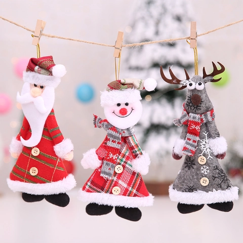 Christmas Plush Doll Ornaments Santa Claus Snowman Reindeer Tree Hanging Decoration Cloth Plushie Pendant For Xmas Party Home
