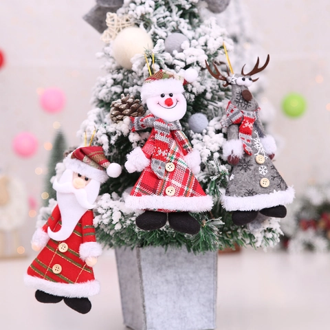 Christmas Plush Doll Ornaments Santa Claus Snowman Reindeer Tree Hanging Decoration Cloth Plushie Pendant For Xmas Party Home