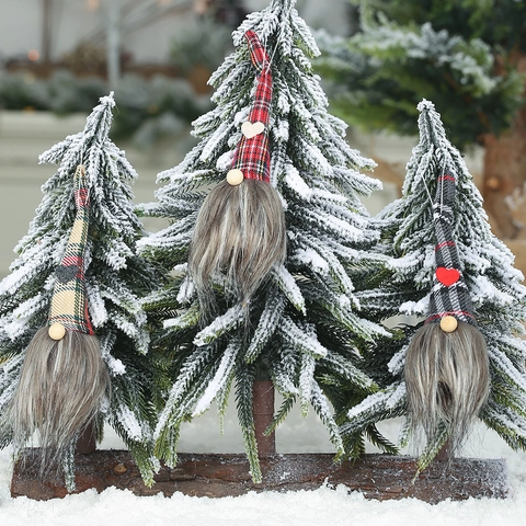 Pendentif de Gnome de Noël avec Chapeau à Carreaux Poupée sans Visage Décoration de Noël pour Sapin Fête Maison Décor