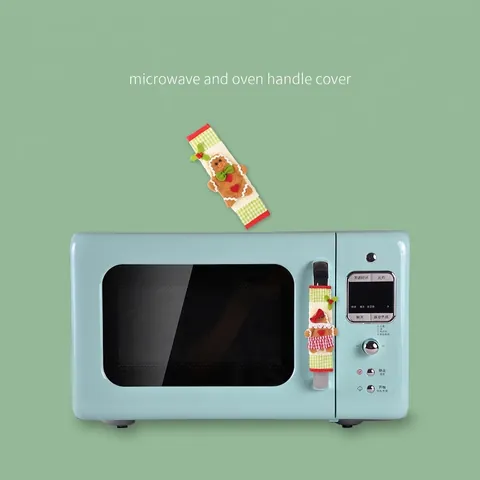 Gingerbread Man Christmas Handle Covers Kitchen Appliance Protective Sleeves Checkered Fabric Decorative Microwave Oven Covers