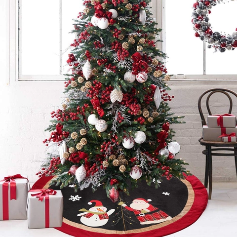 Weihnachtsbaumdecke Weihnachtsmann Schneemann Schneeflocke Muster Sackleinen-Einfassung Kerstbaum Deko Feiertag Heimtextilien