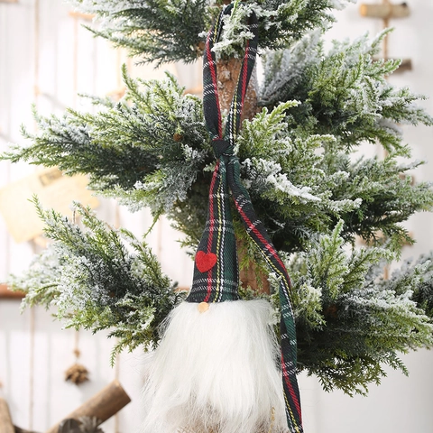 Decorazione Appesa Gnomo Con Cappello a Quadri Lungo di Natale Bambola Senza Volto Scandinava per Decorazione Casa Festa