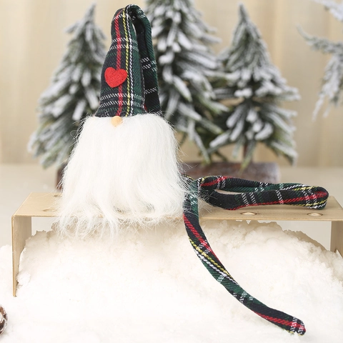 Decorazione Appesa Gnomo Con Cappello a Quadri Lungo di Natale Bambola Senza Volto Scandinava per Decorazione Casa Festa