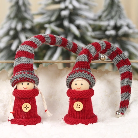 Bambola di Natale in Maglia Elfo Decorazioni in Tessuto Legno Folletto per Albero di Natale Ornamento Appeso Festa Casa