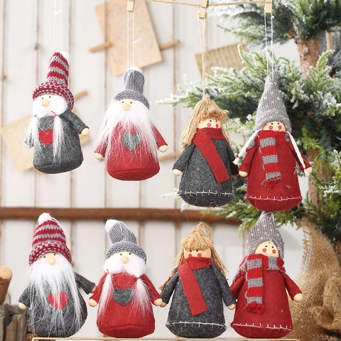 Decorazioni da Appendere per Bambole Angelo Gnomo di Natale in Tessuto non Tessuto Nordico Rosso Grigio Statuetta a Cuore in Maglia per Albero di Natale