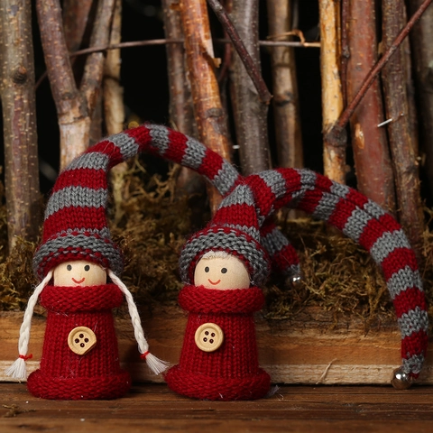 Bambola di Natale in Maglia Elfo Decorazioni in Tessuto Legno Folletto per Albero di Natale Ornamento Appeso Festa Casa