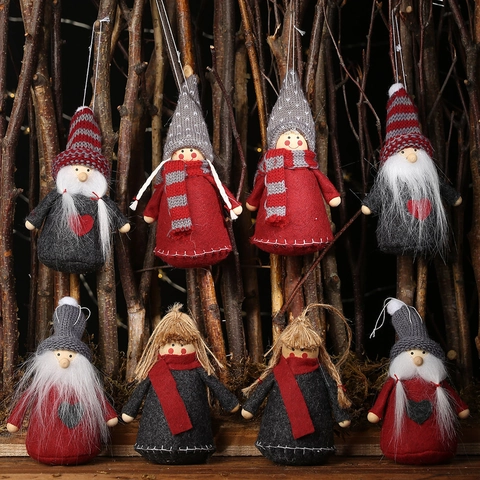 Decorazioni da Appendere per Bambole Angelo Gnomo di Natale in Tessuto non Tessuto Nordico Rosso Grigio Statuetta a Cuore in Maglia per Albero di Natale