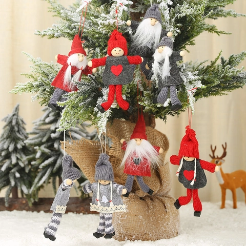 Adornos Colgantes de Gnomo de Navidad Escandinavos con Piernas Largas Rojo Gris Tela Madera Muñecos para Árbol Hogar