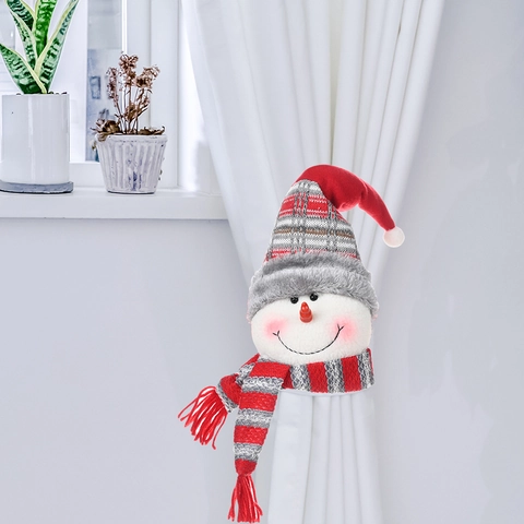 Christmas Curtain Tieback Buckle Santa Claus Snowman Reindeer Plush Knitted Window Decoration Holder For Home Holiday Ornament