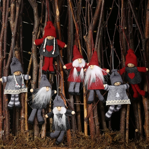 Adornos Colgantes de Gnomo de Navidad Escandinavos con Piernas Largas Rojo Gris Tela Madera Muñecos para Árbol Hogar