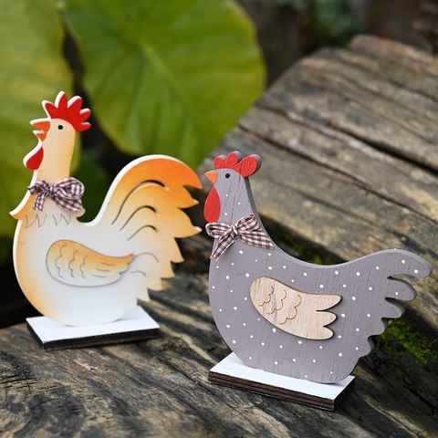 Ostern Holz Hahn Henne Ornament Nordischen Home Decor Landhausstil Huhn Statue Frühling Urlaub Desktop Holz Handwerk Figur