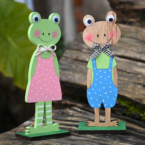 Easter Wooden Frog Ornament Nordic Style Hand Painted Animal Figurine For Desktop Decoration Home Party Decor