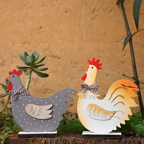 Ostern Holz Hahn Henne Ornament Nordischen Home Decor Landhausstil Huhn Statue Frühling Urlaub Desktop Holz Handwerk Figur