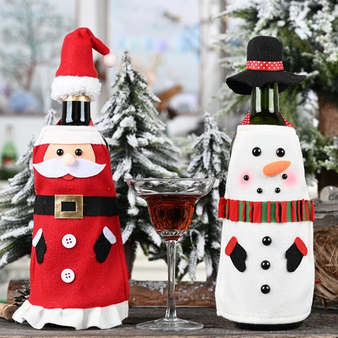 Kerst Wijnfleshoes Kerstman Sneeuwpop Stijl Stof Fleshoes Voor Eettafel Feest Vakantie Decoratie Fles Schort Met Hoed