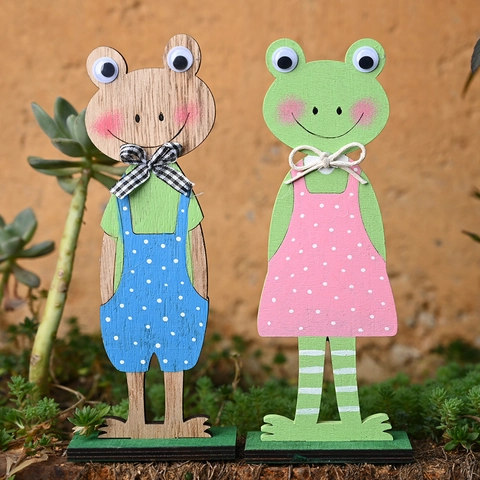 Easter Wooden Frog Ornament Nordic Style Hand Painted Animal Figurine For Desktop Decoration Home Party Decor