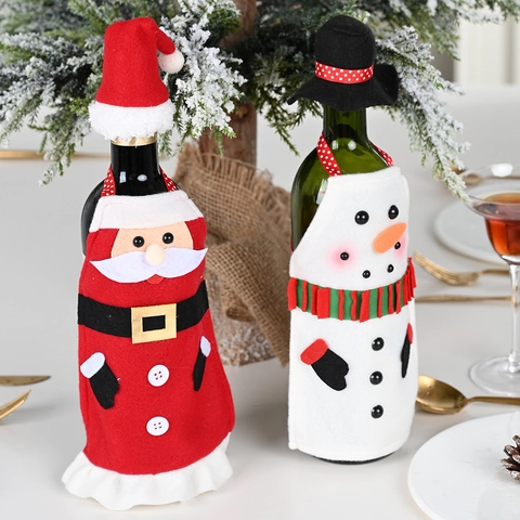 Kerst Wijnfleshoes Kerstman Sneeuwpop Stijl Stof Fleshoes Voor Eettafel Feest Vakantie Decoratie Fles Schort Met Hoed