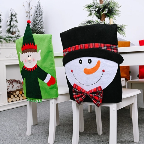 Weihnachten Stuhlbezug Vliesstoff Weihnachtsbaum Schneemann Elf Muster Esszimmer Feiertag Heimdekoration Stuhlabdeckung