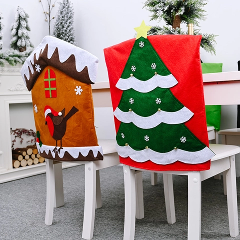 Weihnachten Stuhlbezug Vliesstoff Weihnachtsbaum Schneemann Elf Muster Esszimmer Feiertag Heimdekoration Stuhlabdeckung