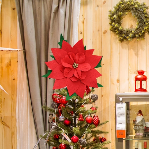 Stella di Natale Puntale per Albero di Natale Grande Fiore in Feltro di Tessuto Con Stame Oro per Decorazione Casa Feste